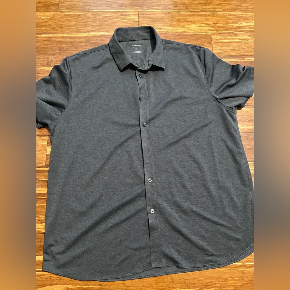 Van Heusen Dark Gray Casual Button Down Shirt